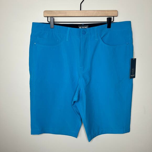 G. MAC Apparel Bright Blue Tech Shorts Size 36 NWT Stretch Performance Summer‎ - Picture 1 of 8